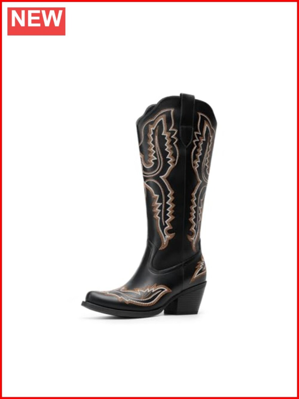 Knee High Western Cowboy Boots Faux Leather Square Toe Womens